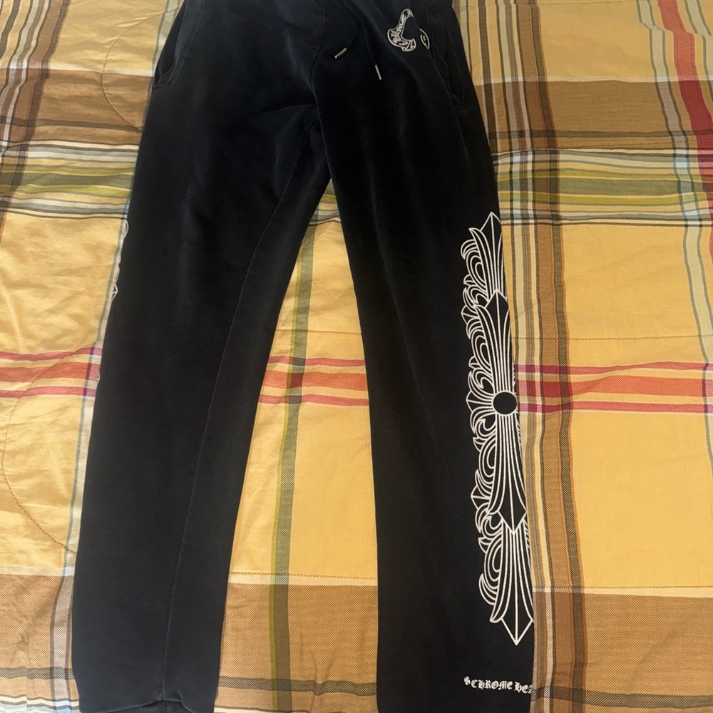 Black Sweatpants with White Graphic Design